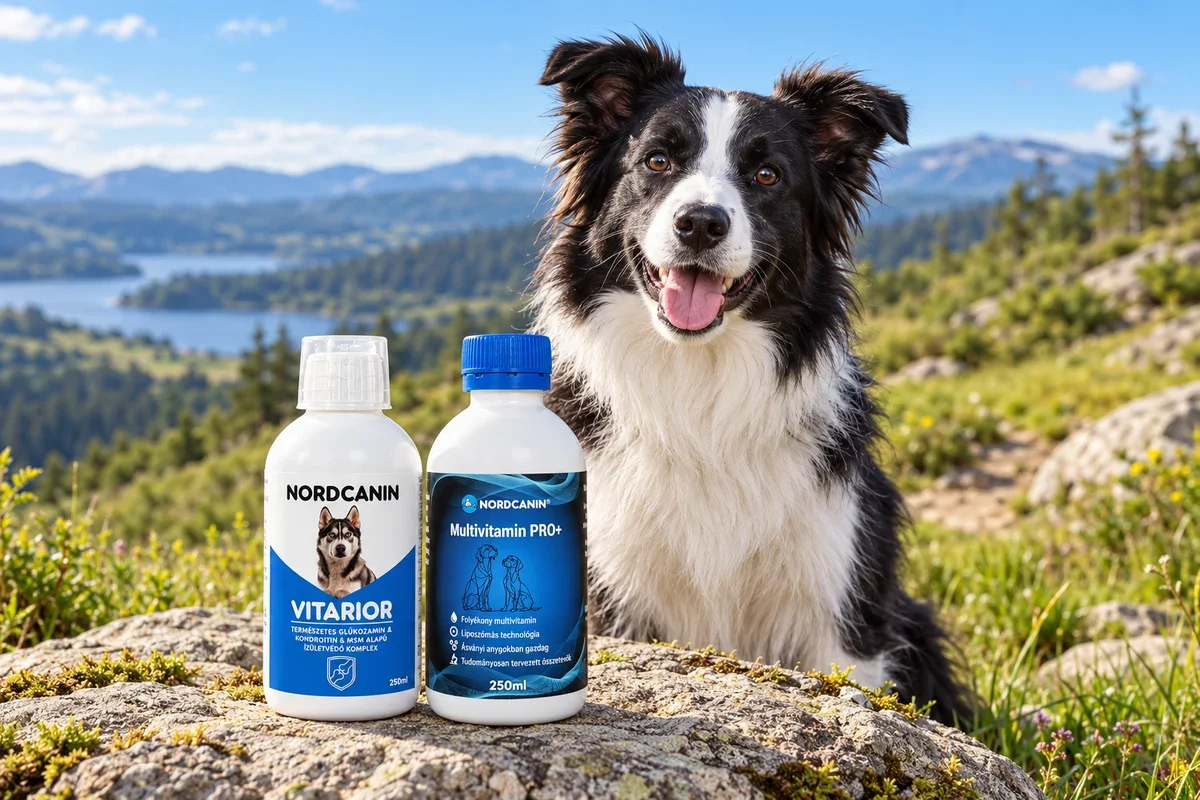 Aktív border collie a Nordcanin Vitarior és a Nordcanin Multivitamin PRO+ mellett